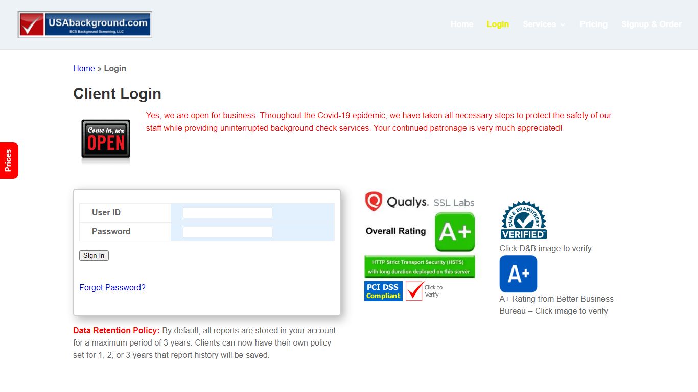 Secure Client Login - BCS Background Screening, LLC